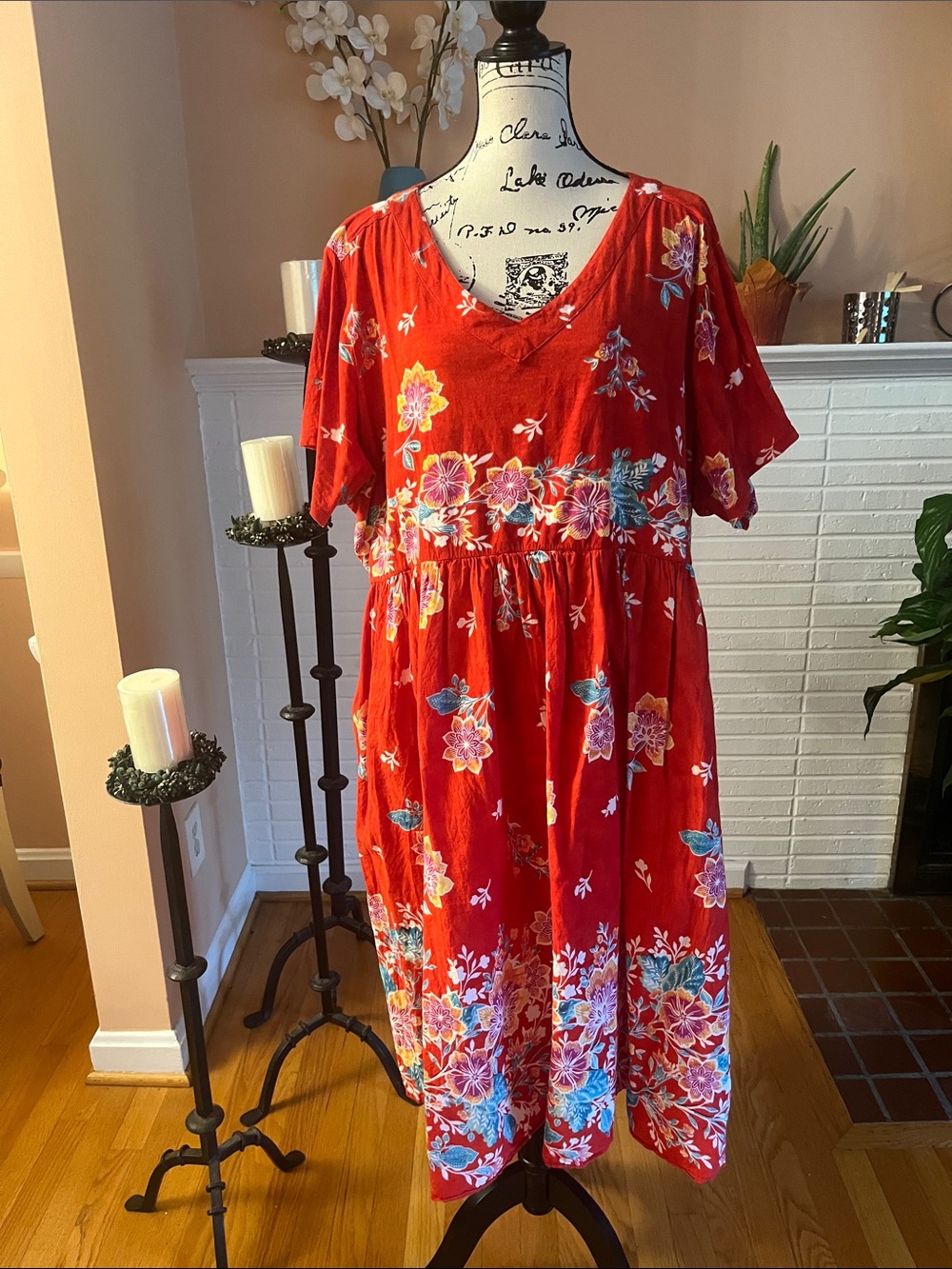 Only Necessities Red Floral Midi Dress